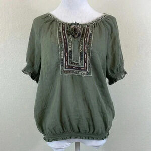 Joie 100% cotton short puff sleeve embroidered blouse size medium